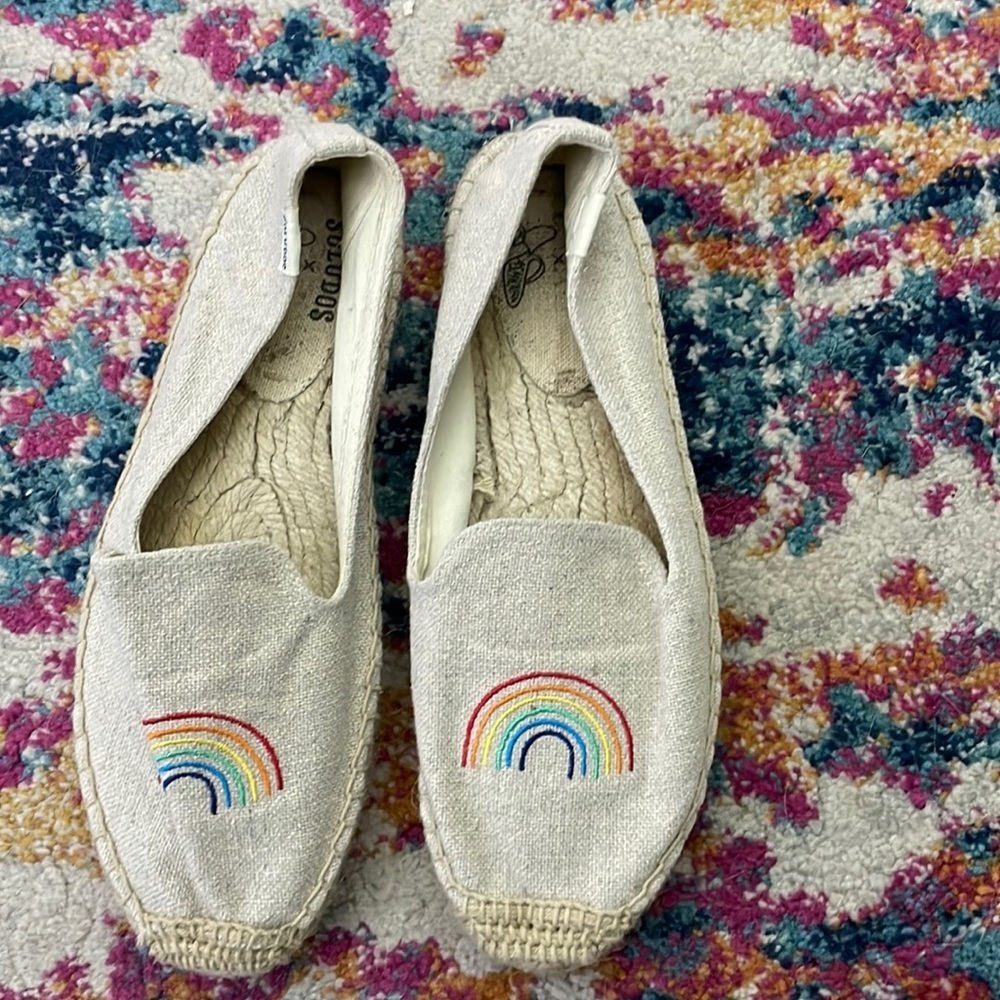Soludos x Ashkahn Rainbow Platform Smoking Slipper in Sand Espadrille